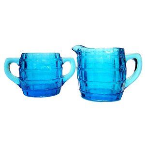 Vintage Tiara Indiana Glass No 10024 Horizon Blue Cream And Sugar 1977